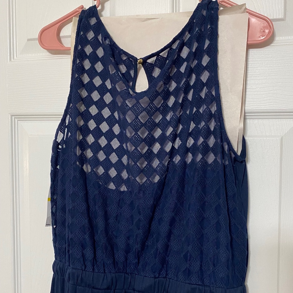 NWT Tommy Hilfiger Cinch Waist, Mesh Back, Navy Cotton Sleeveless Dress Size M